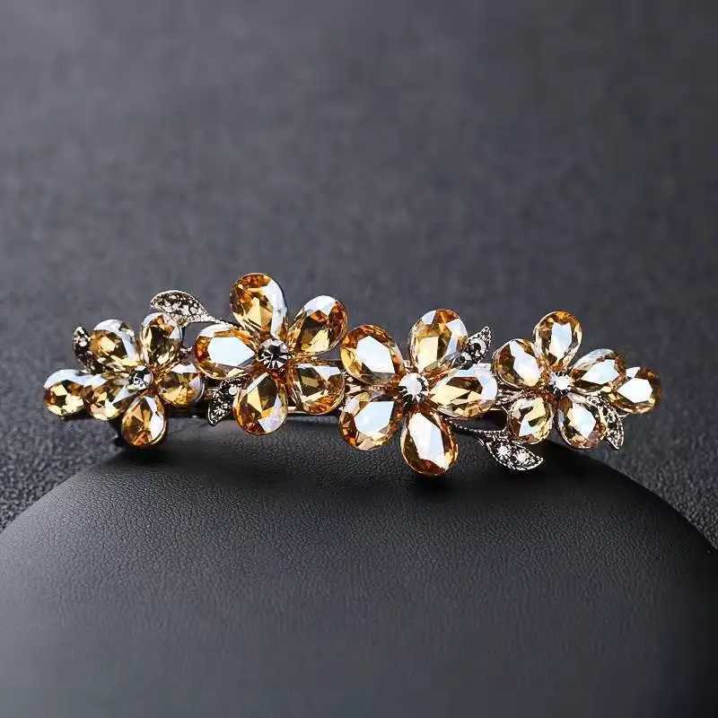 Korean Blue Crystal Flower Spring Hair Clip Retro Water Diamond Horizontal Clip Top Grade Clip Elegant Mom Fashion Hair Accessories W241007