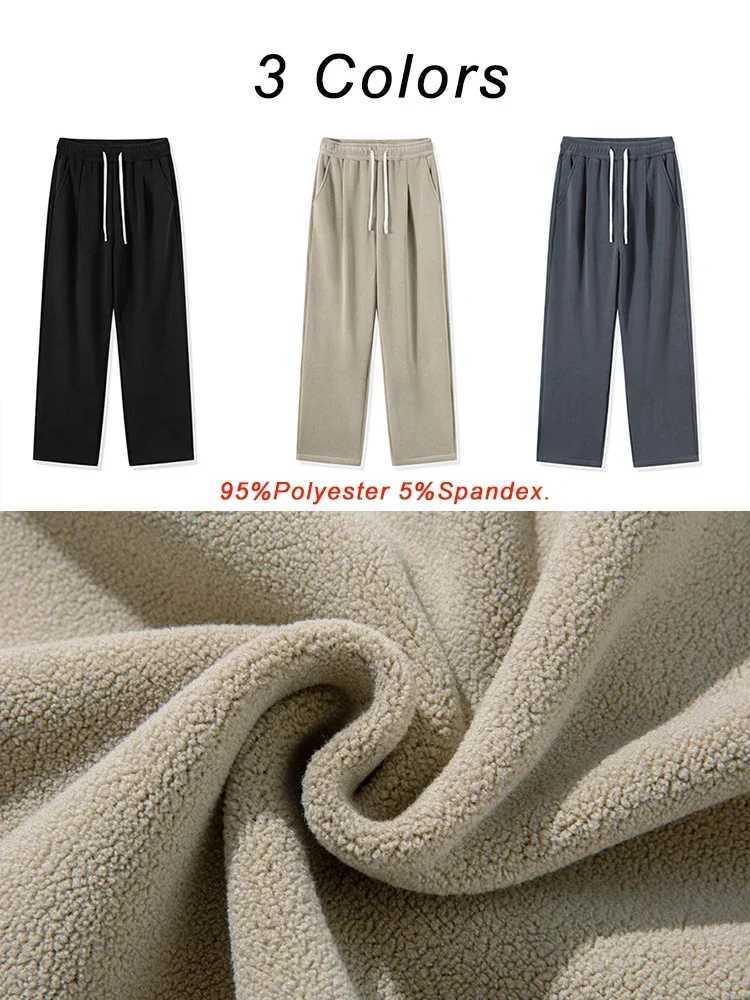 Winter Thick Fleece Warm Sweatpants Men Streetwear Wide-Leg Straight Loose Track Pants Male Casual Thermal Velvet TrousersX241008