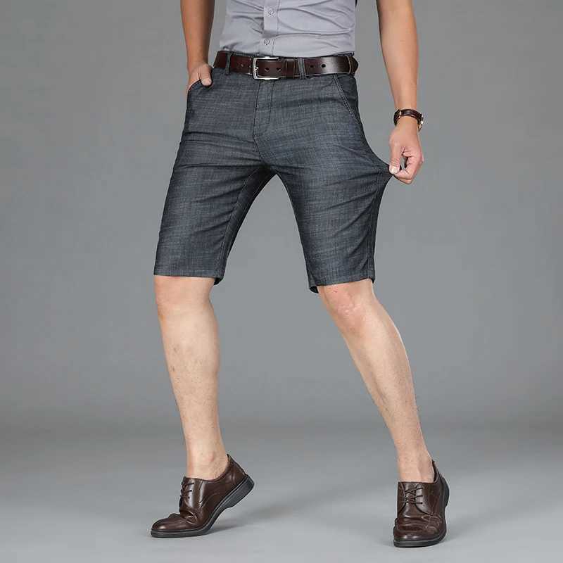 Classic Summer Mens Business Cowboy Shorts Lyocell Fabric Straight Fit Elastic Shorts Mens Brand High Quality Black BlueW240713