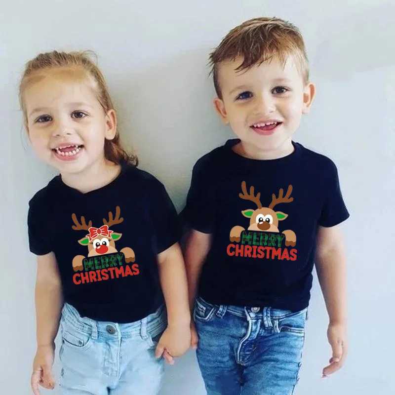 New reindeer Christmas happy print family matching shirt cotton appearance for parents and children holiday Christmas T-shreds New Year set W241008