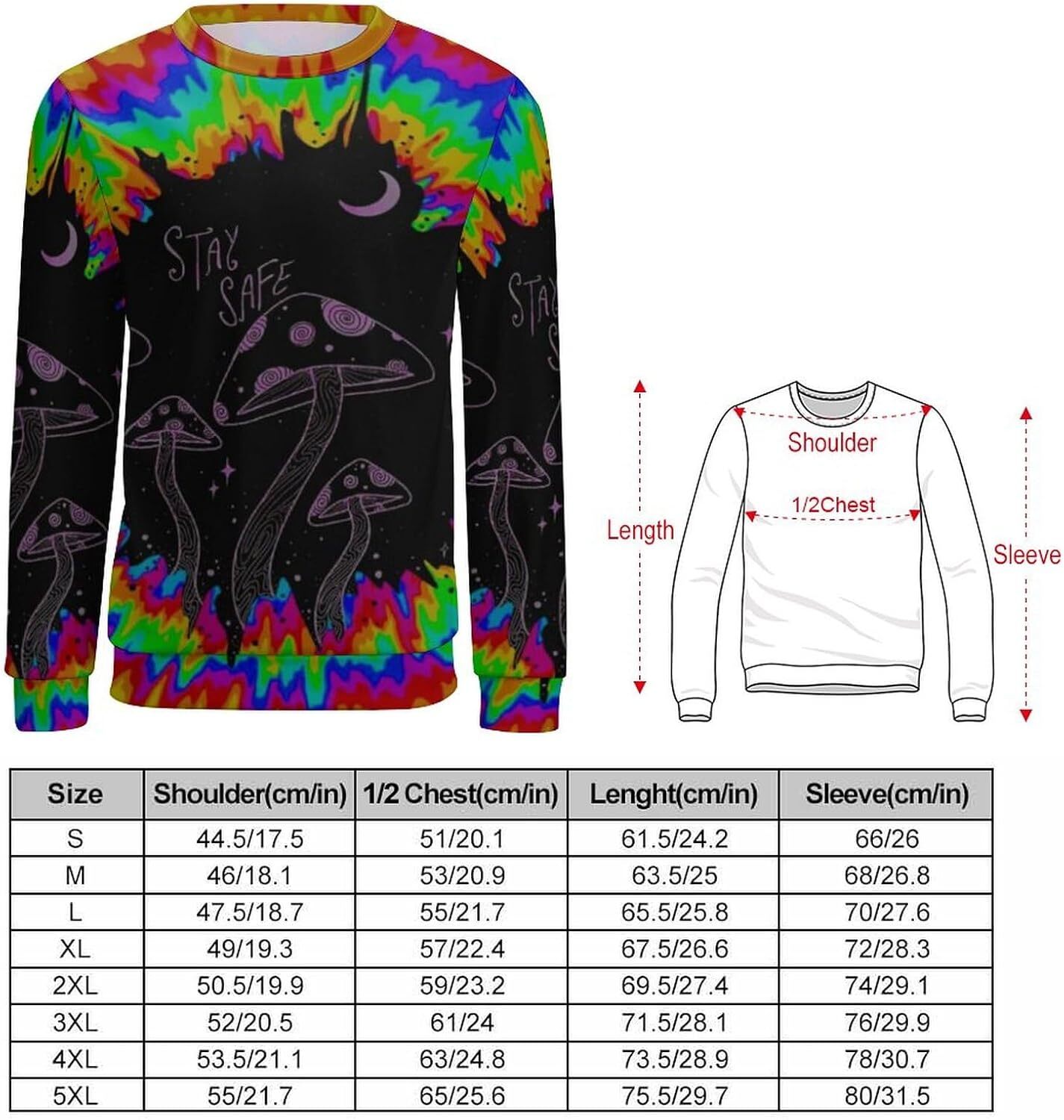 Long Sleeve Shirts for Men sweatshirt Men's Abstract Colorful Mushroom Art Fashion Sweatshirt Trippy Hippy Long Sleeve Crewneck Pullover T shirt 