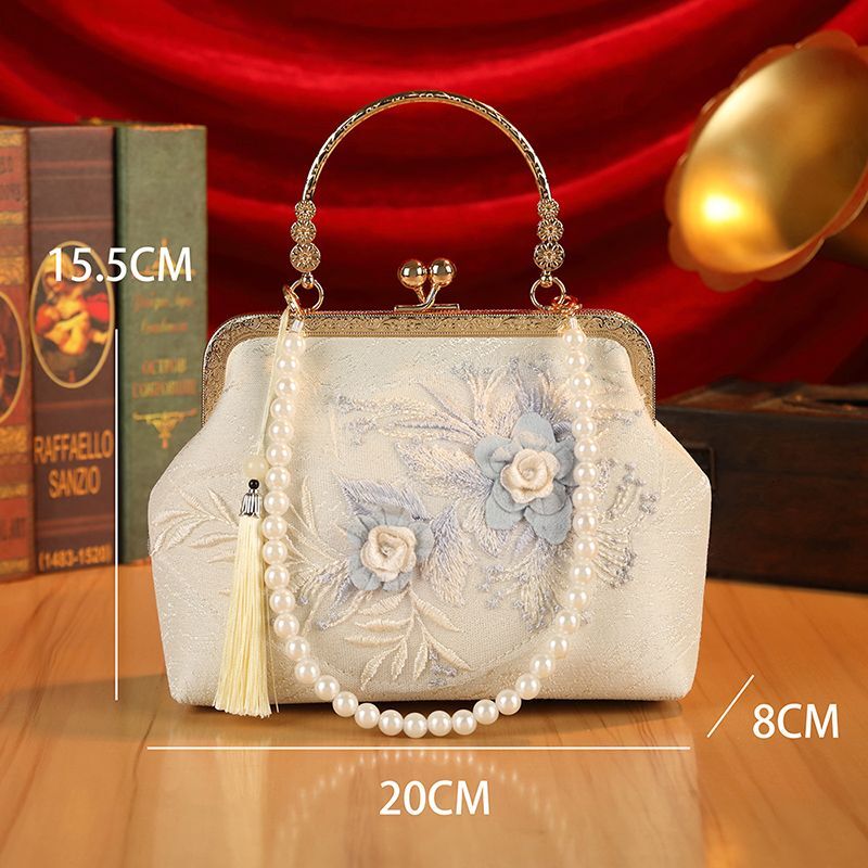 2024 New Designer Bag Flower Lace Mesh Socialite Handbag Antique Cheongsam Banquet Bag Rhinestone High end Women's Bag