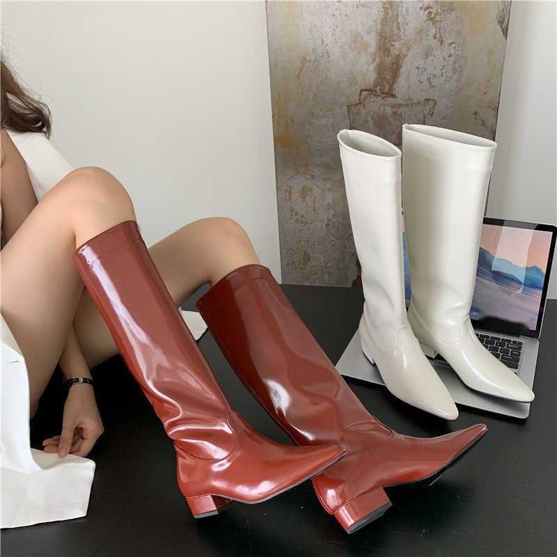 Red Leather Pointed Martin Boots For Women Slim Knight Boots Slim Leg Fashion Boots Straight Leg Boots 240826
