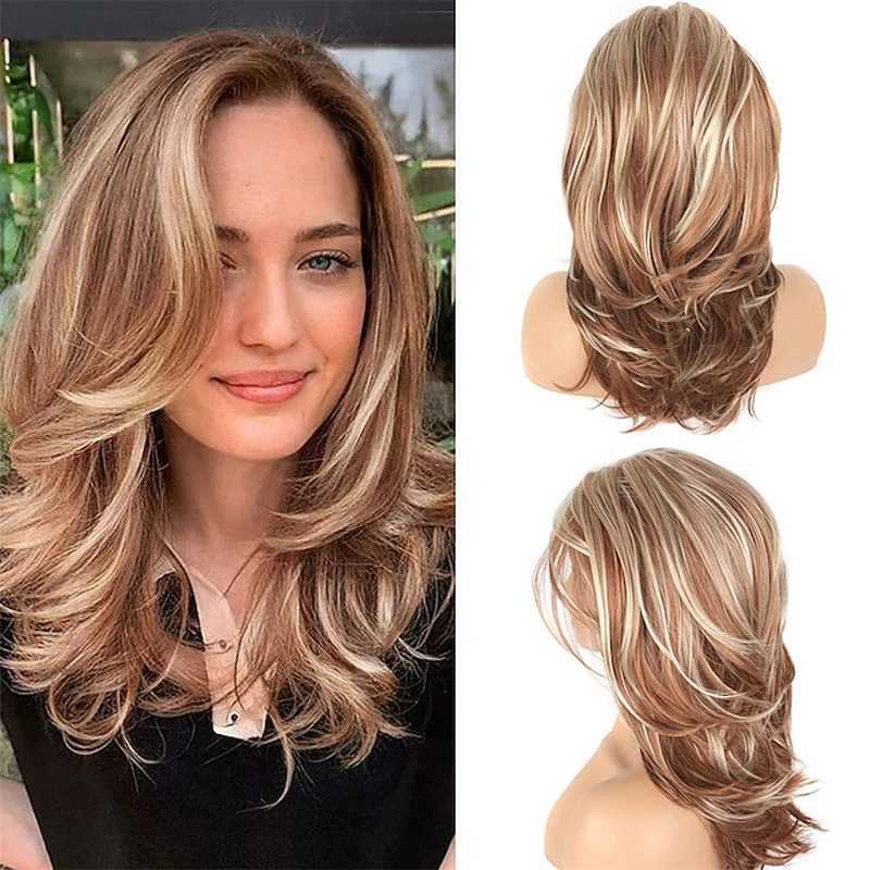 HAIRJOY Synthetic Hair Long Blonde Layered Wigs for Women Wavy with Highlight Heat Resistant FiberXJ241008