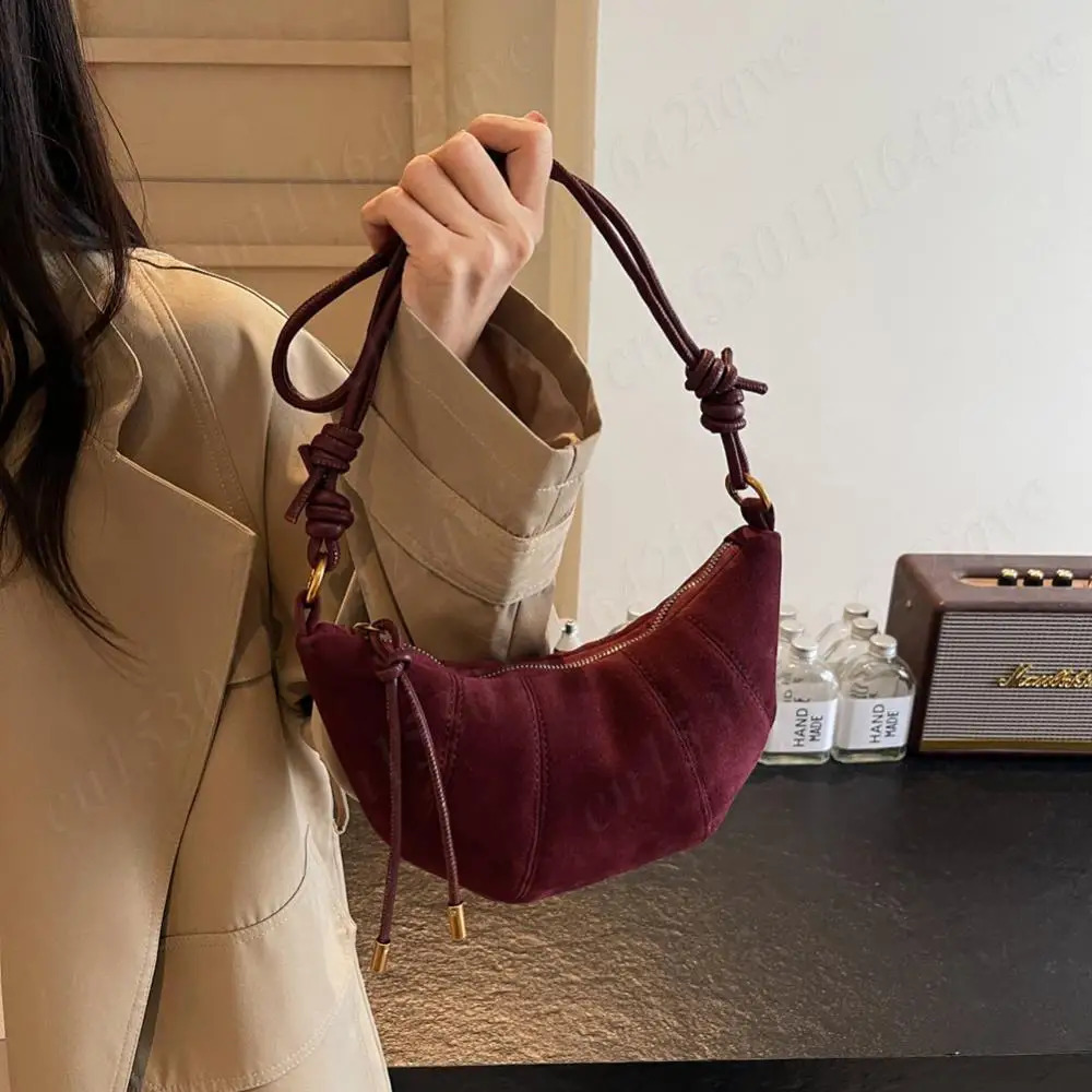 Womens shoulder bag zipper cross body inner pocket crescent PU leather homeless travel pure cotton 241008