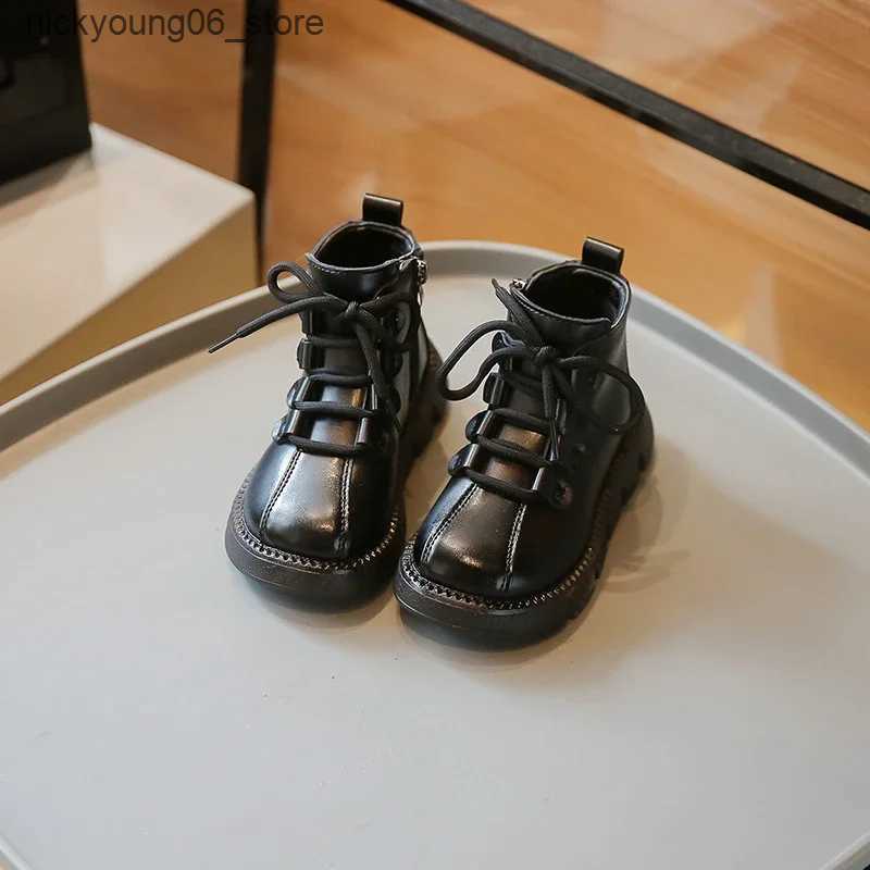 Boots 2024 Children Short Boots for Girls Autumn Winter New Fashion British Style Soft Bottom Anti-slippery Versatile Leather Shoes L240910 L0910