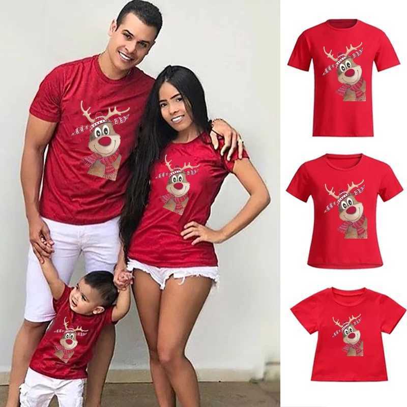 Christmas reindeer family matching clothing Mother Father Daughter Son Baby T-shirt Christmas family gift Red short sleeved shirt W241008