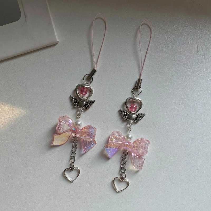 Strawberry Pendant Keyring Sweet Keychain Backpack Decoration Cherry Bowknot Keyholder Women Girl Jewelry OrnamentX241008