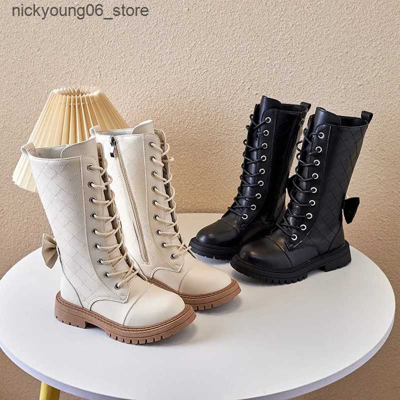 Boots Autumn Winter Girls Casual Boots Fashion Show Children High-top Boots Bow Princess Shoes Windproof Waterproof Outdoor Kids Shoes L240910
