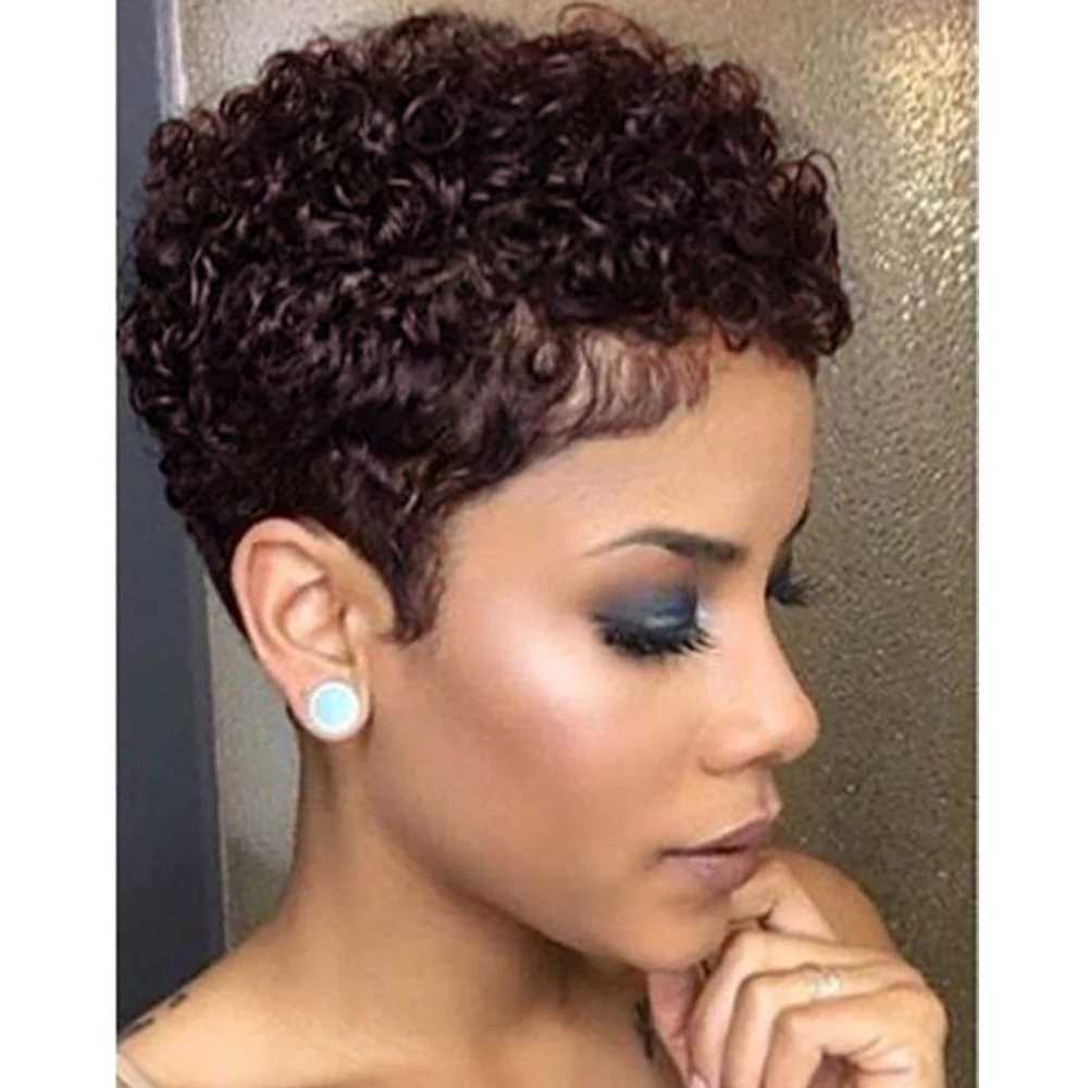 BeiSDWig Synthetic Short Afro Curly Wigs for Black Women Natural Burgundy Hair Wig Short Haircuts for WomenXJ241008