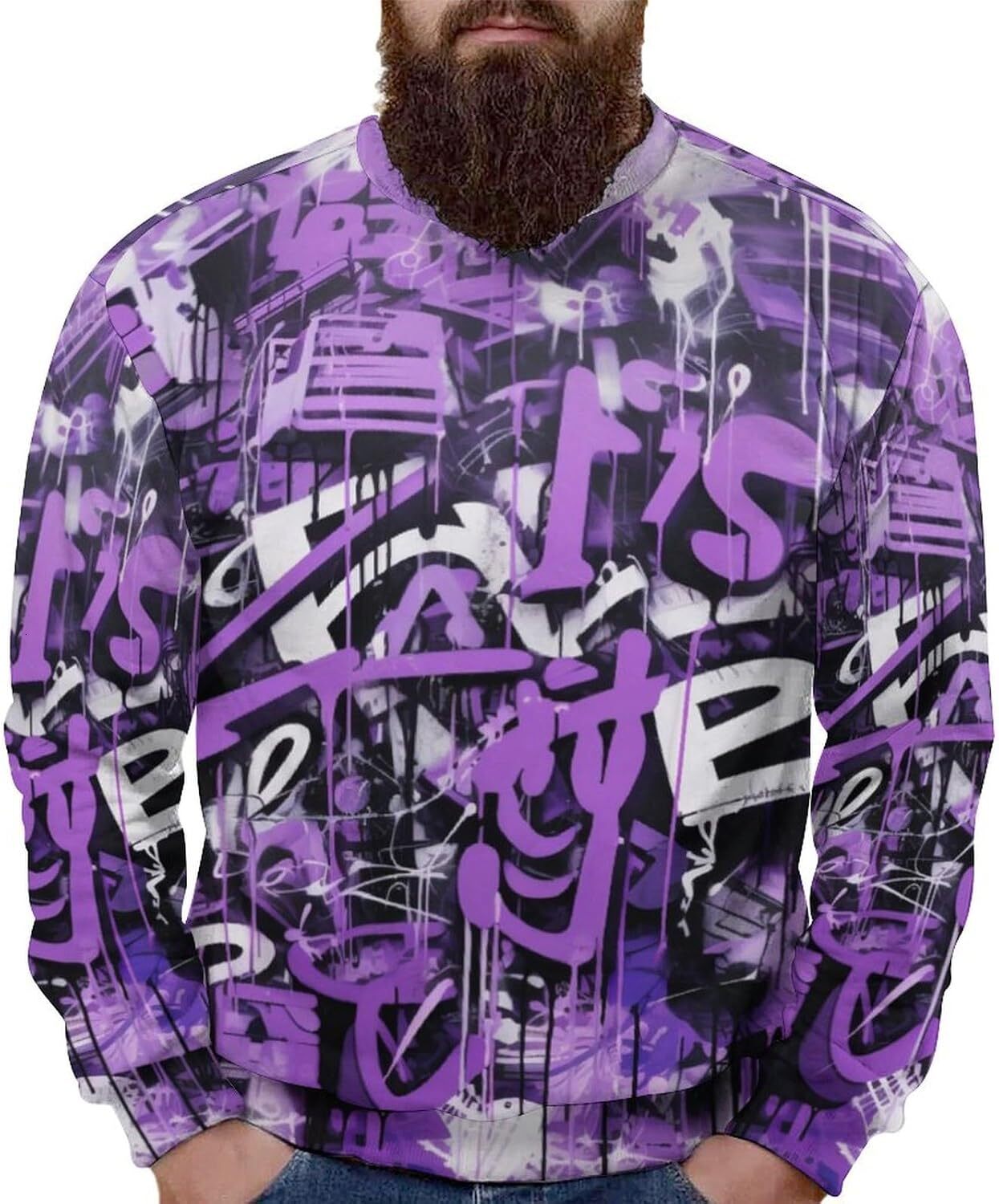 Long Sleeve Shirts for Men sweatshirt Men's Urban Streetwear Graffiti Hip Hop Casual Sweatshirt Fashion Active Crew Neck Pullover Top T shirt Tee