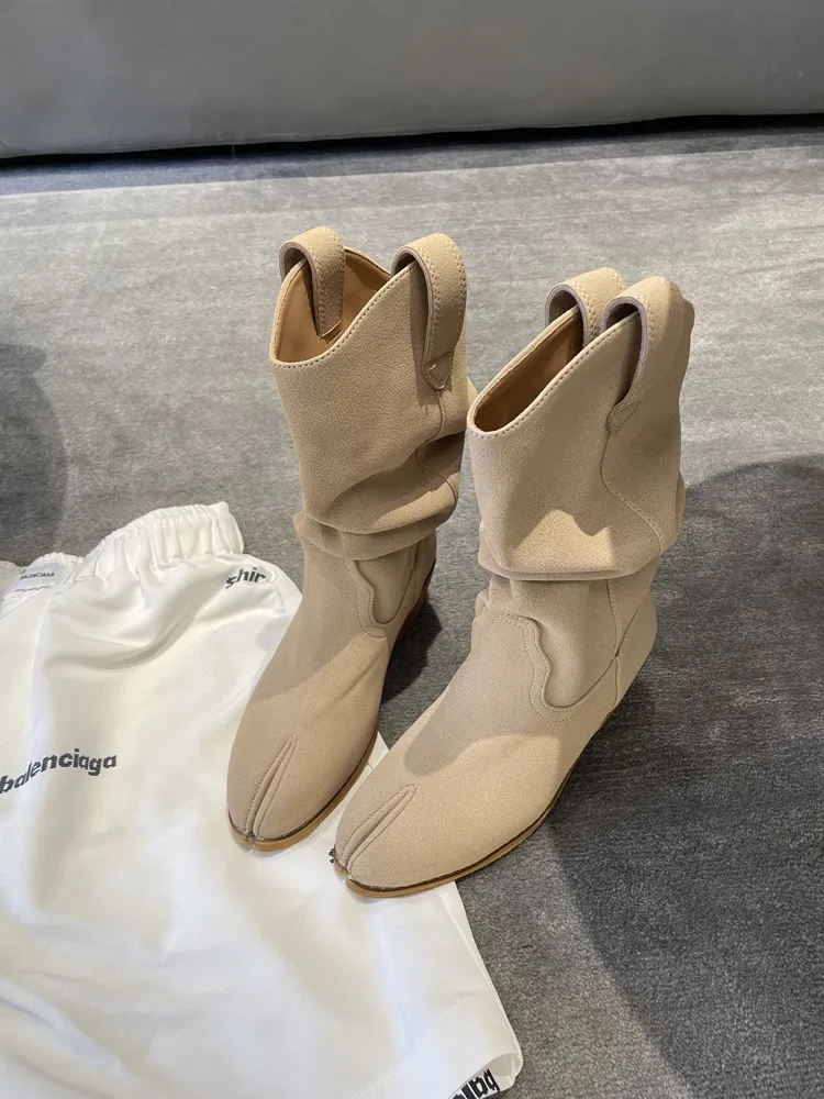 2023 Brand Design Tabi Boots Split Toe Chunky High Heel Booties Leather atos Fashion Autumn Women Shoes Botas Mujer 241119