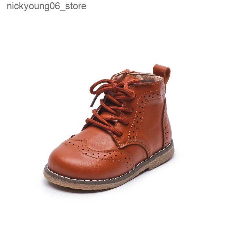 Boots Spring Autumn Girls Leather Shoes Fashion Kids Ankle Boots Solid Color Boys Sneakers Black Brown SMG136 L240910