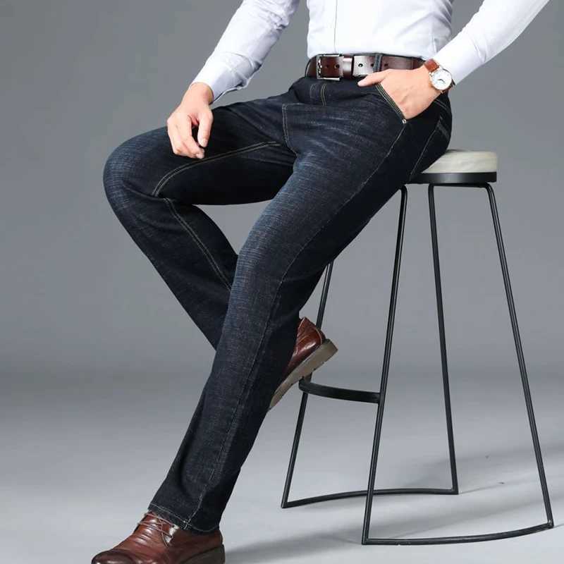 Mens Business Denim Jeans Newcomer Fashion Regular Slimming Straight Stretch Mens Brand Jeans Plus SizeW240715