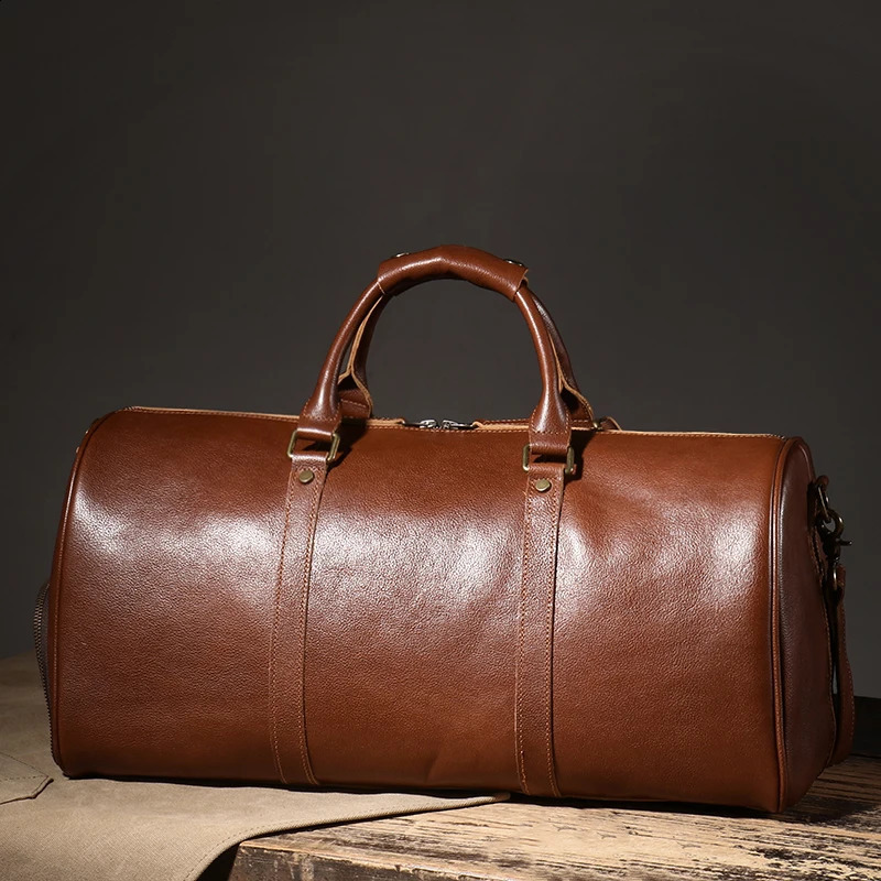 3 LUOKIR high-quality mens travel genuine leather womens weekend lage bag retro business handbag 240 4