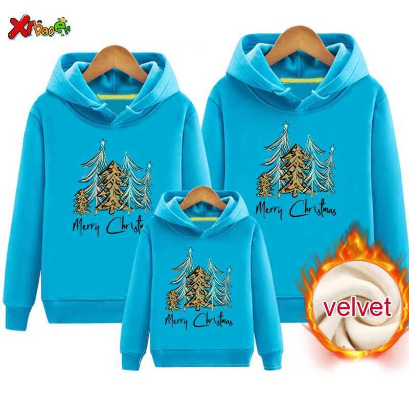 Family Christmas Hoodie Sweater Warm Winter Childrens Sportswear Pullover Plus Velvet Adult Clothing Matching Set W241008