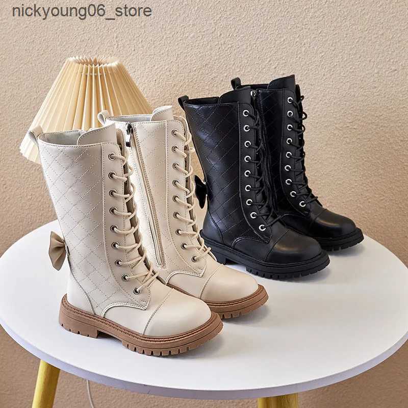 Boots Autumn Winter Girls Casual Boots Fashion Show Children High-top Boots Bow Princess Shoes Windproof Waterproof Outdoor Kids Shoes L240910