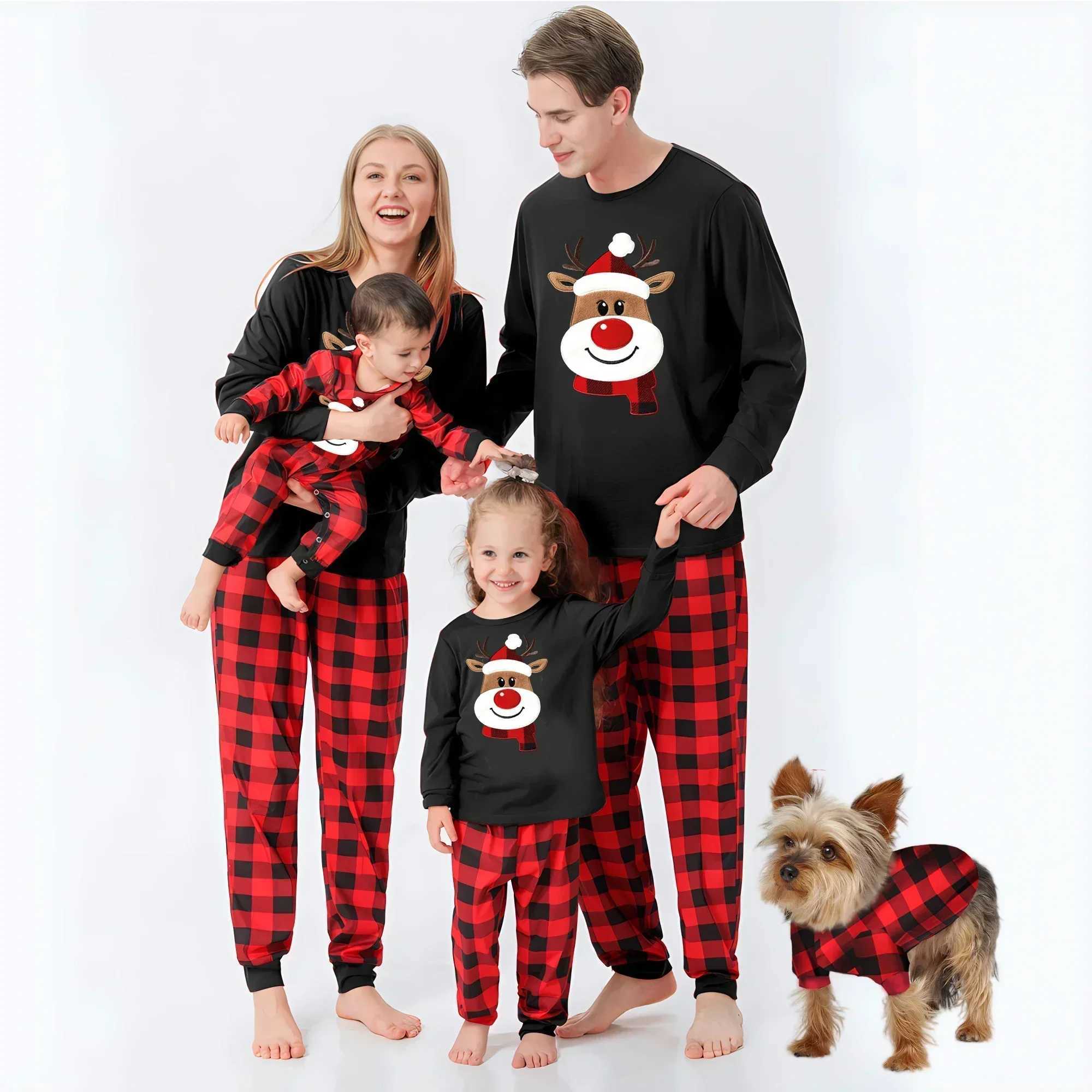 New Christmas 2024 Cartoon Deer Printed Pajama Set Family Matching Set Soft 2-piece Set Casual Clothing Baby Dog jumpsuit Christmas Appearance W241008