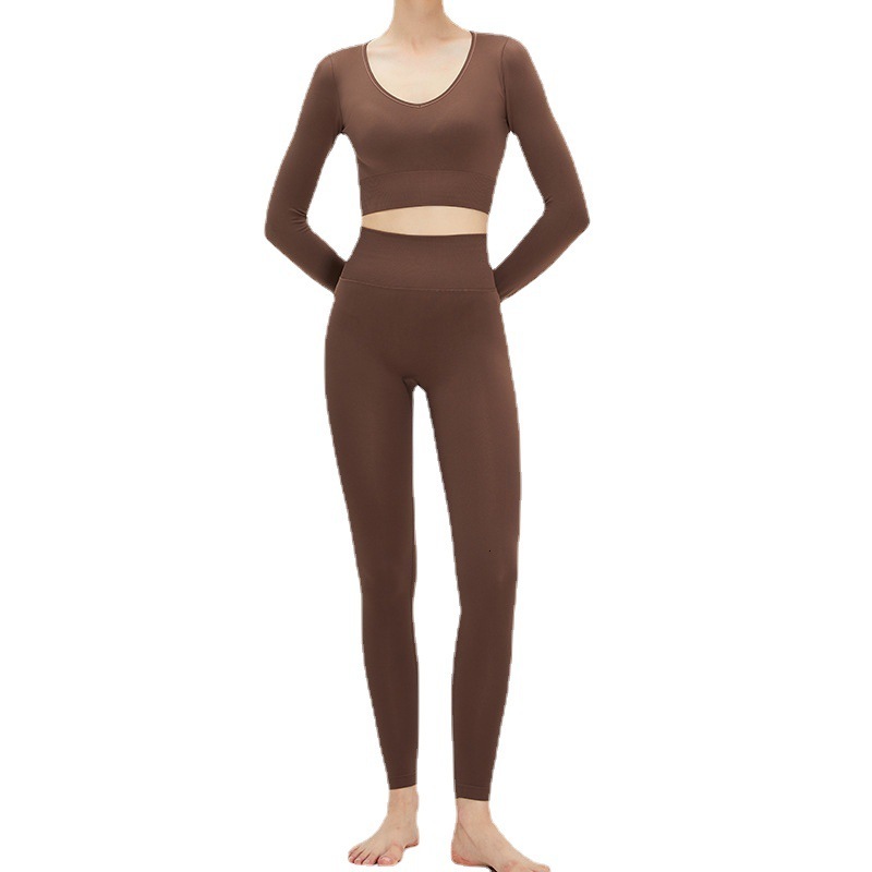 V-neck sexy yoga peach hip lifting exercise set, women's color outdoor fitness two-piece set