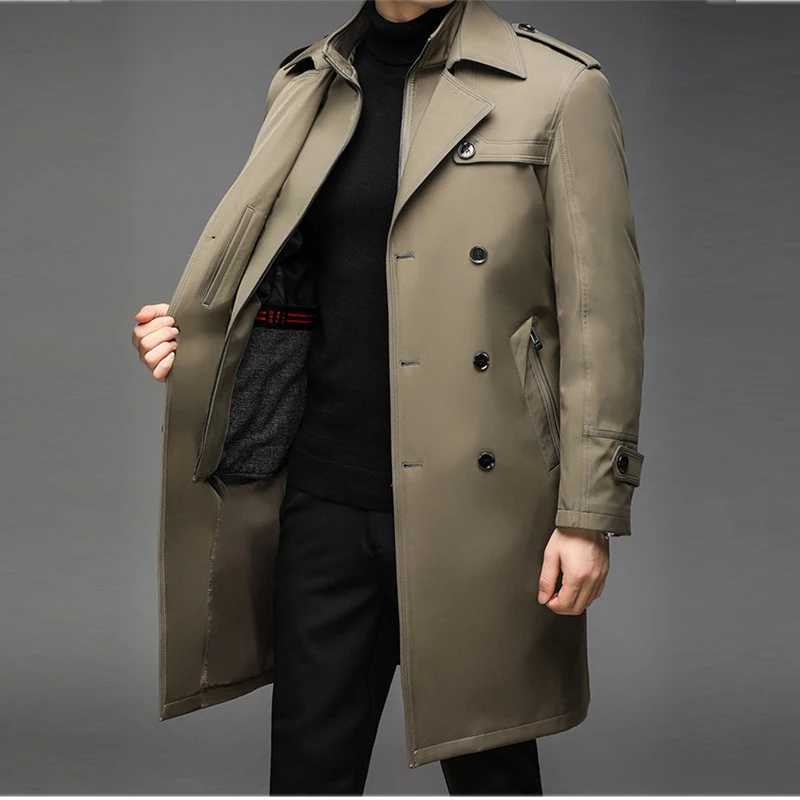 New slotted jacket mens long detachable intelligent leisure windproof machine mens long jacket solid color lapel slotted jacket W241007
