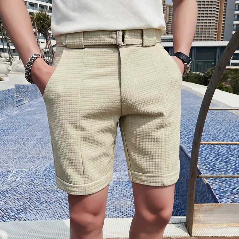 Plaid Summer Slim Fit Fashion Solid Shorts Mens Clothing Simple Match Casual Business Set Short Sleeve Mens S-3XLW240713
