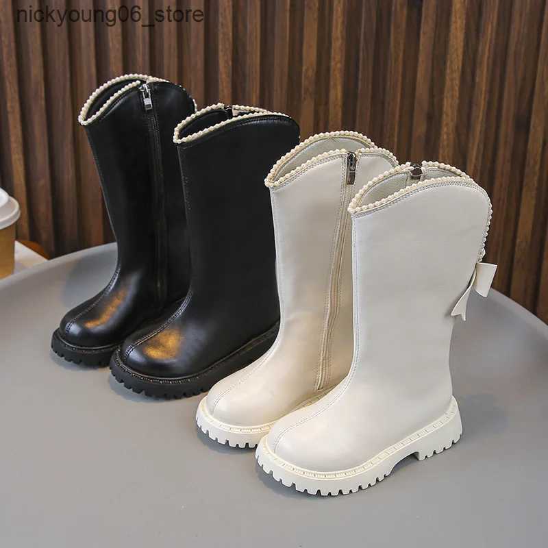 Boots Knee Length Cool Shapes Children Shoes Kids Boots Autumn Winter Fashion High Top Student Shoes Girls Sneakers with Bow L240910