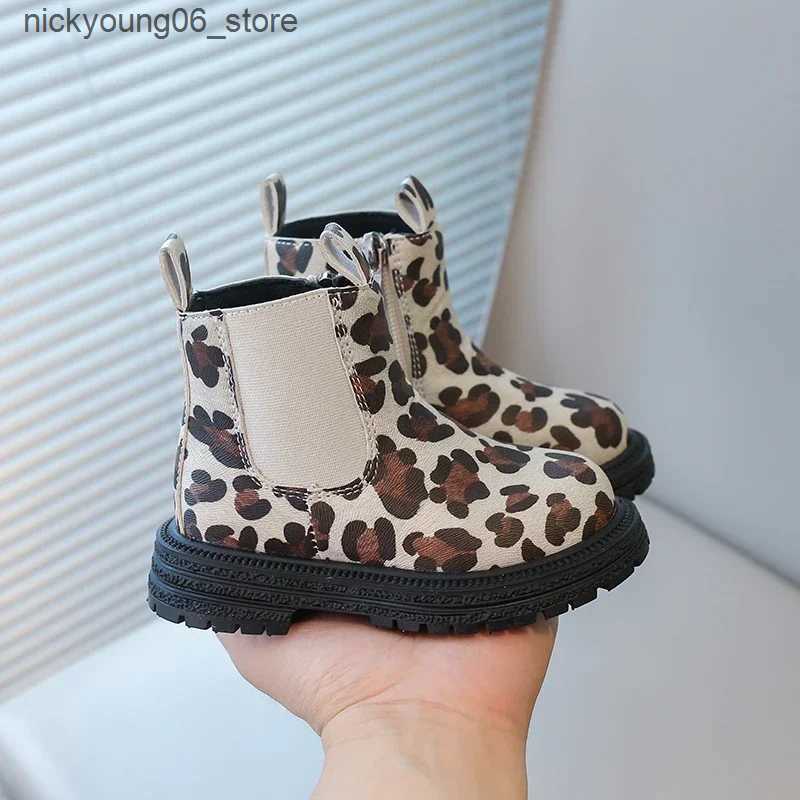 Boots Kids Boots Leopard Prints Classic Little Boys Ankle Boots Side Zipper Fashion Classic Unisex Girls Rubber Boots Breathable Warm L240910 L0910