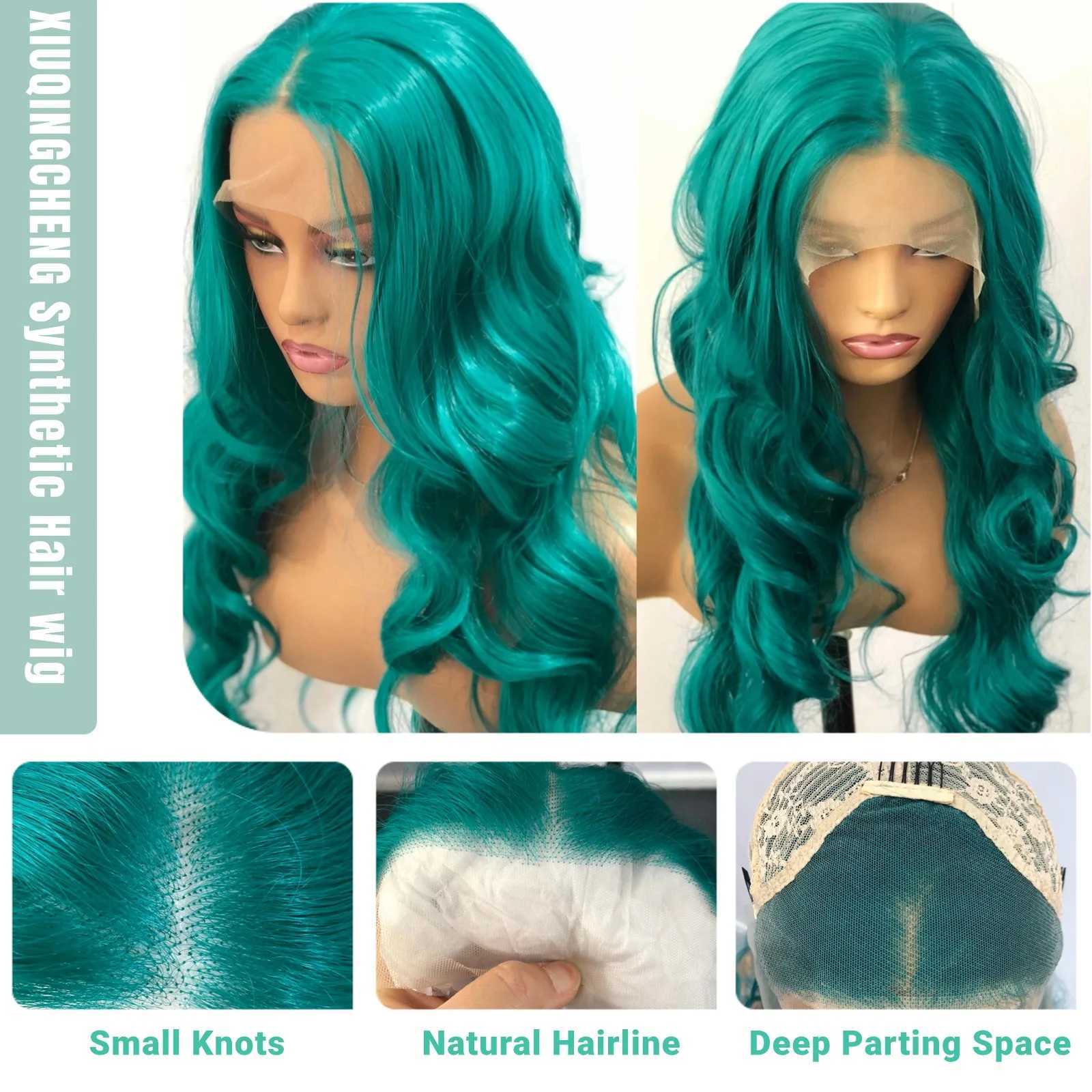 Teal Green Wig Synthetic Lace Wig Loose Body Wave Long Green Lace Front Wig Glueless Long Wavy Hair Frontal Lace Wigs for WomenXJ241008