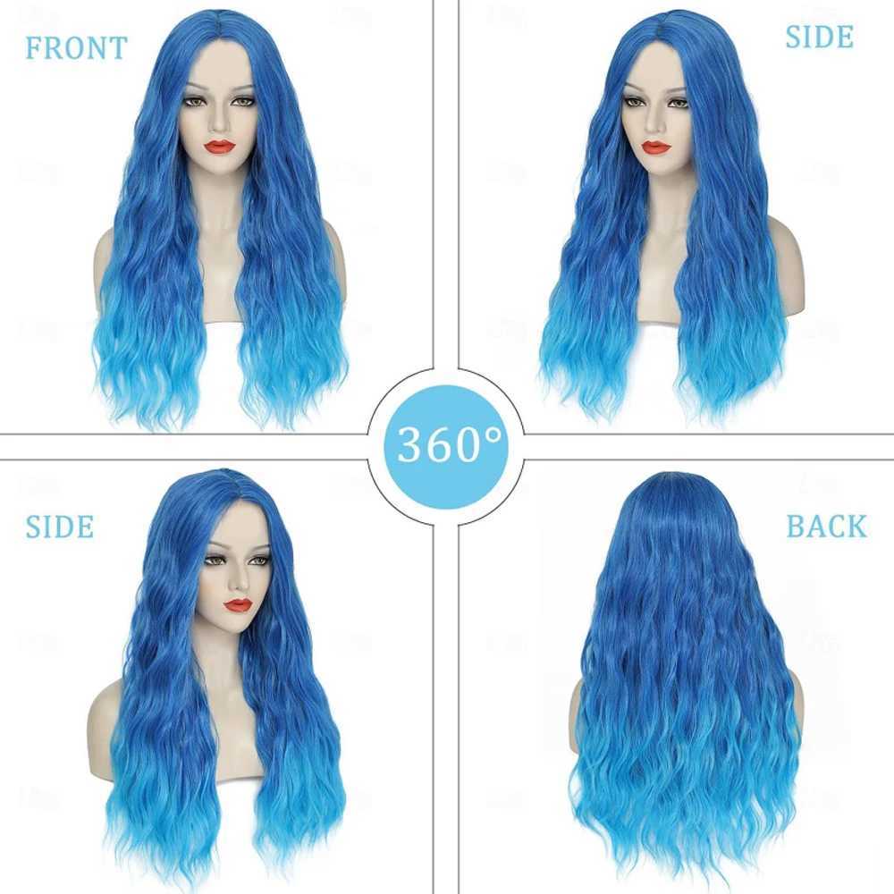 Synthetic Hair Blue Long Wavy Wigs for Women Middle Part Ombre Blue Wig 26 inch Heat Resistant Fiber Wigs for Daily Party UseXJ241008