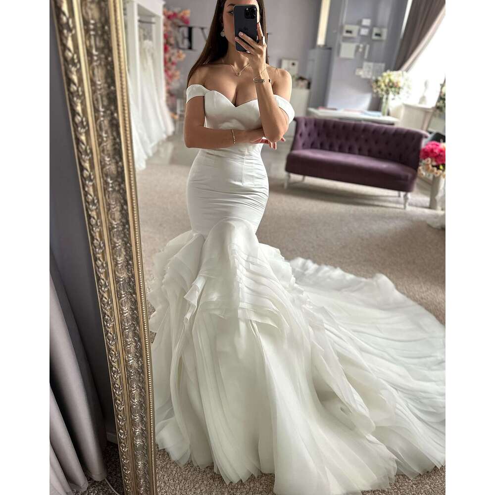 Mermaid Tulle Ruffle Wedding Dresses Long for Bride 2025 Off the Shoulder Court Train Bridal Dressess Gowns