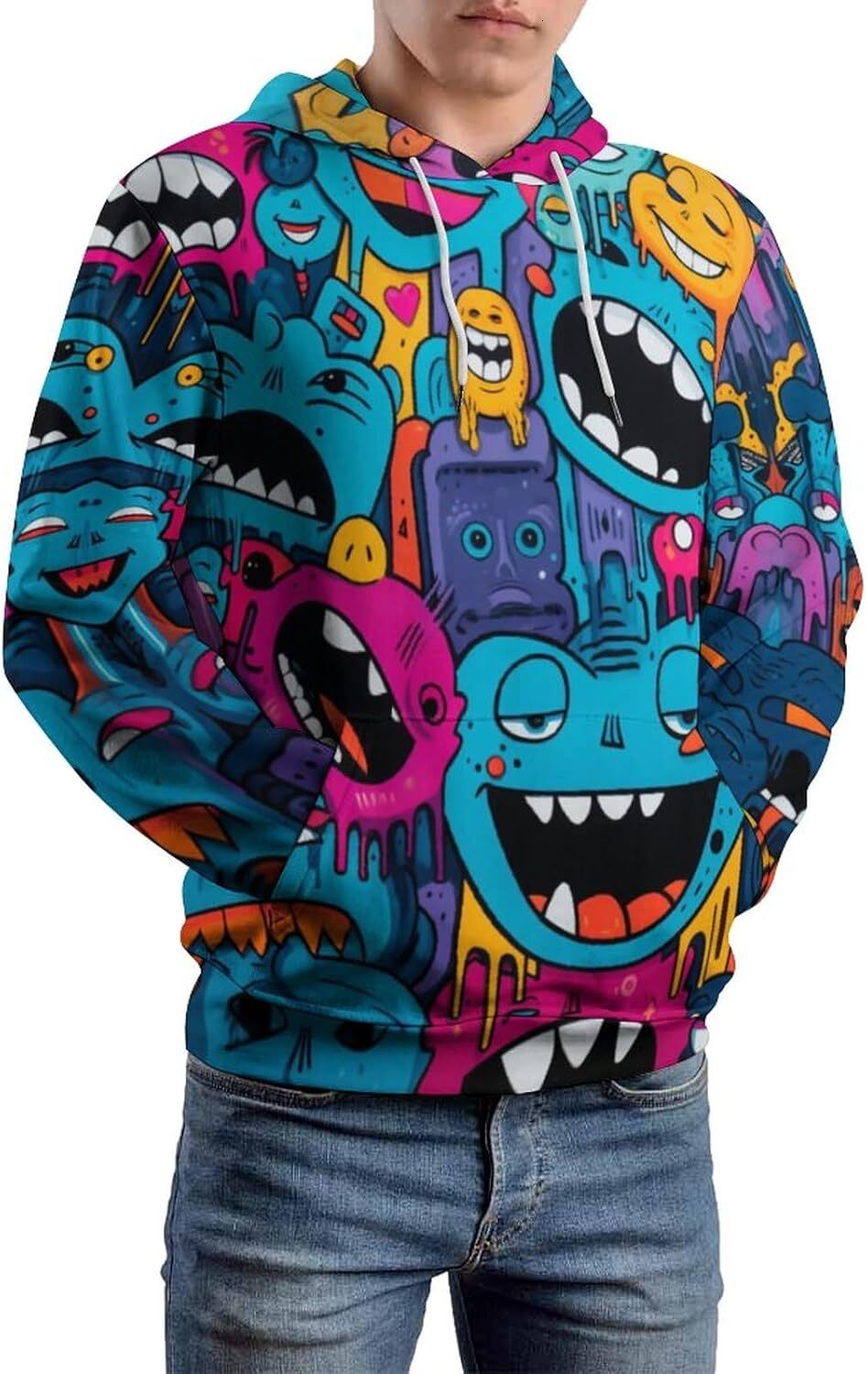 Hoodie for Mens Womens Unisex Funny Graffiti Hoodies Printed Hooded Hippy Cartoon Art Long Sleeve Sweatshirt Hoodies sweatshirt cool