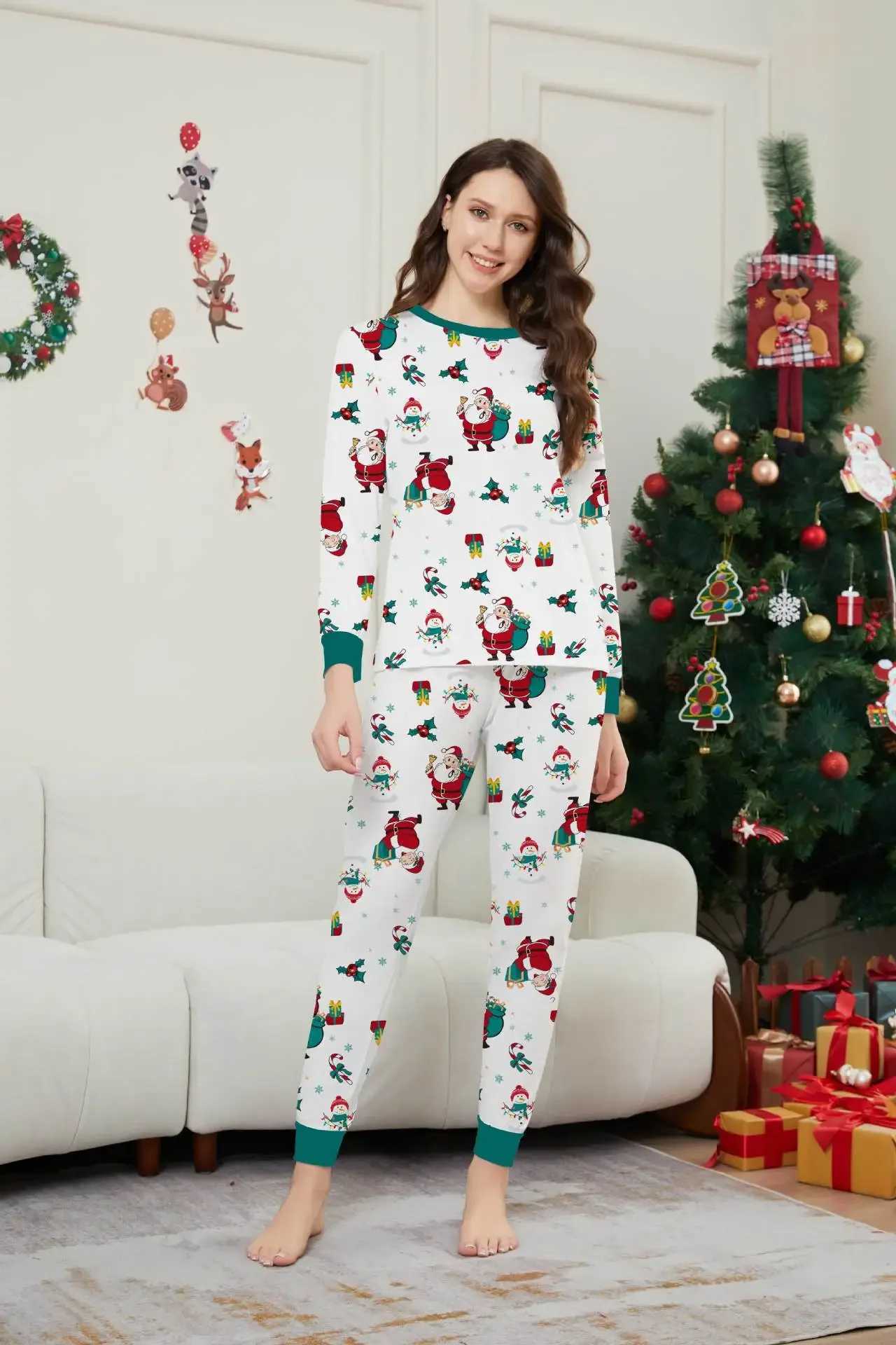 Christmas gifts adult and child matching clothing complete set of printing 2-piece set Christmas pajamas set cute and warm pajamas family appearance p