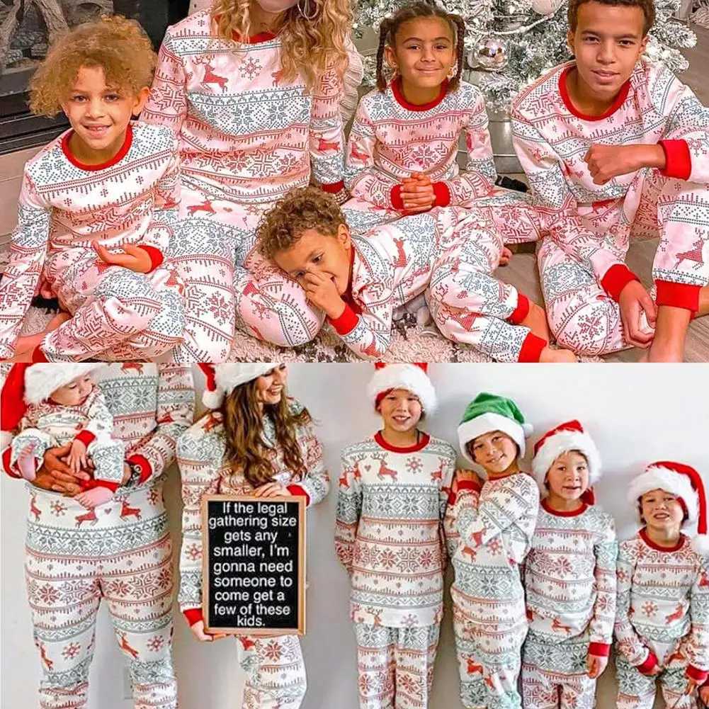 Family Christmas Pajamas Parent-child Outfit For Family Christmas Deer Reindeer Printed Long Sleeve Tee And Bottom LoungewearXJ241008