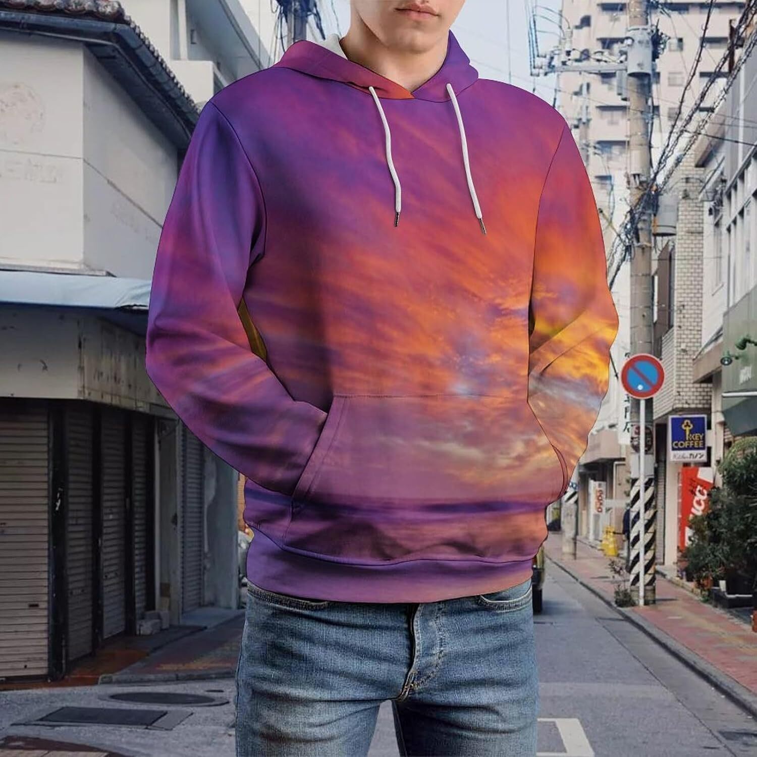 Hoodie for Mens Womens Mens Unisex Novelty Hoodies Yacht Sailing in the Sea at Sunset Distant Hills Seaside Sun Hooded Sweatshirt Graphic Hoodies swea