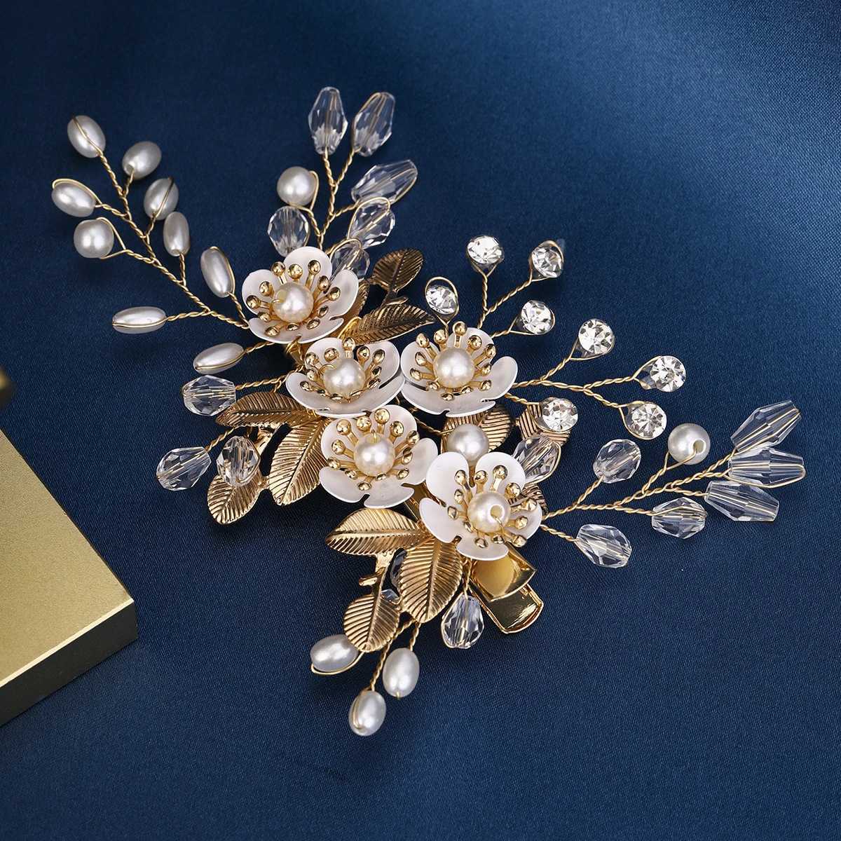 Latest Pearl Water Diamond Bridal Hair Clip Luxury Handmade Beaded Flower Barrel Headwear Bridal Wedding Jewelry Accessories W241007