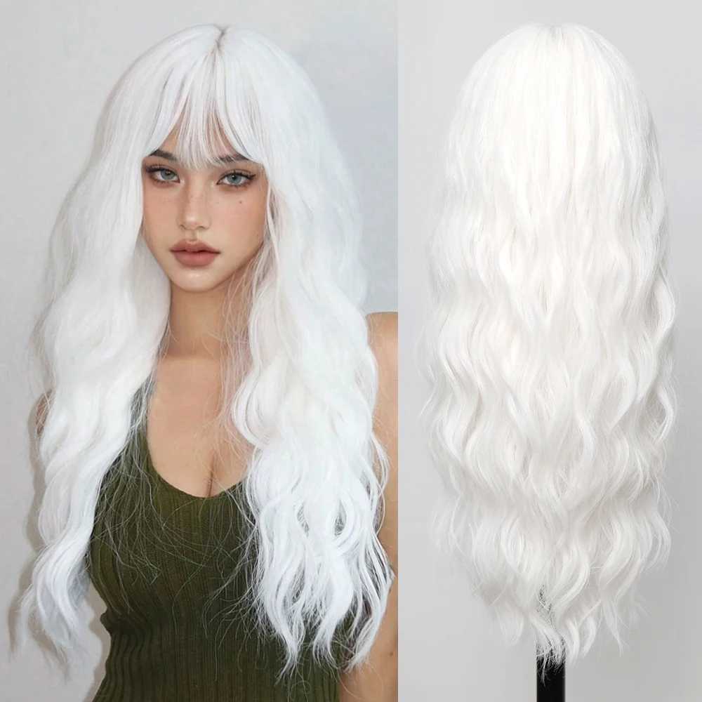 Long Curly Wig for Women White Lolita Party Synthetic Hair Wigs with Bangs White Wavy Wig Heat Resistant for Cosplay Costume WigXJ241008