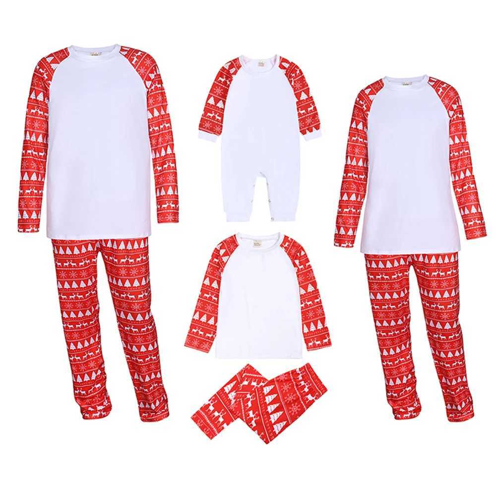 2024 Christmas Pajamas Family Match Long Sleeve Top+Pants Set Cotton Deer Clothing Christmas Tree Print Set W241008