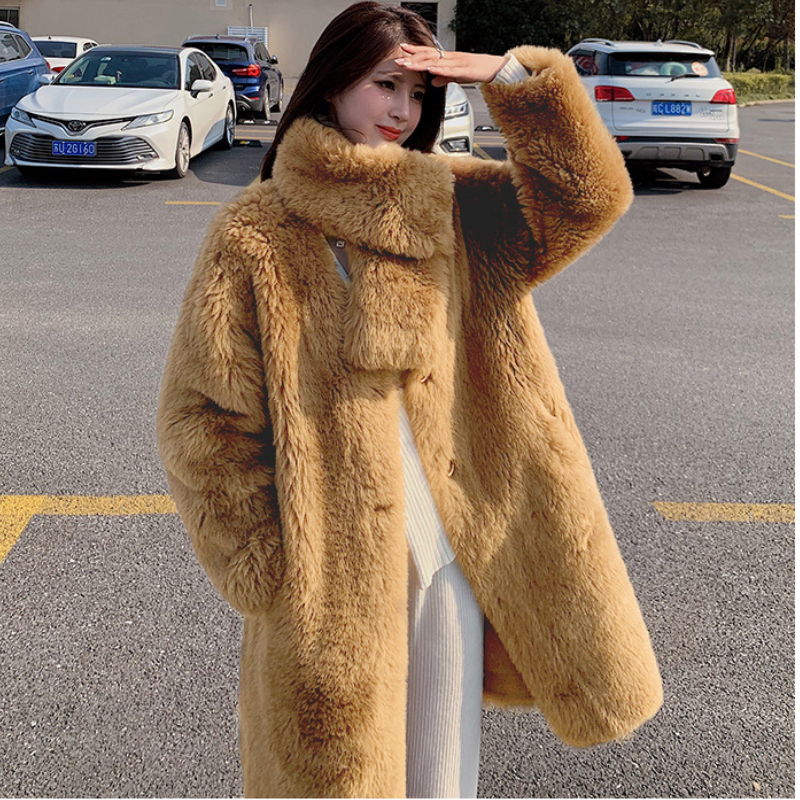 V-Neck Long Faux Fur Women Winter Fluffy Jacket With Shawl Female Dropped Sleeves Plush Coat Elegant Fashion Outerwear 5Xl