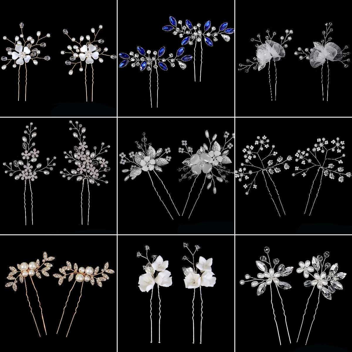 Fashionable pearl crystal hair clip bridal headpiece U-shaped pin metal bucket wedding party hair clip W241007