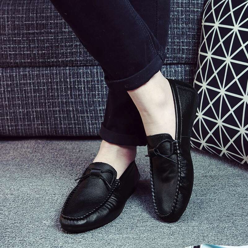 Men Loafers Leather Slip-On Round Toe Dress Outdoor Spring Autumn Handmade Men's Casual Shoes Men Business Flats Moccasins