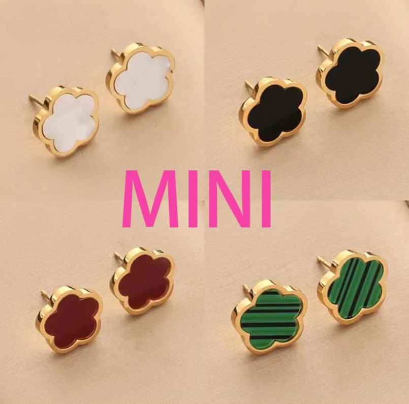 Mini 9mm Clover Studs Earring Vintage Four Leaf Clover Charm Stud Earrings Mother-of-Pearl Stainless Steel Gold Studs Agate for Women wedding Jewelry