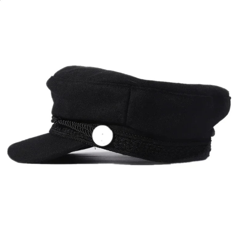 Fashionable womens mens spring and autumn sailor black womens beret captains hat travel octagonal hat 241007