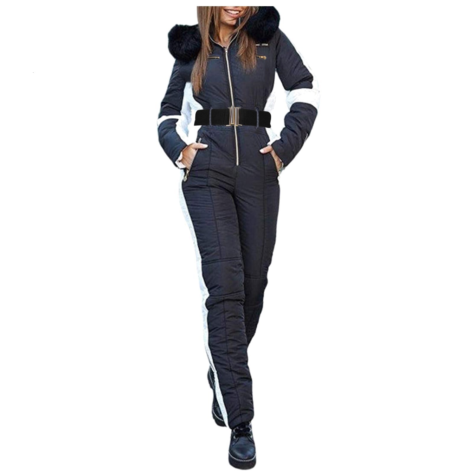 Women's Skiing Suites Winter Padded Clothes Waterproof With Removable Collar Outdoor Sports Zipper Ski Suit