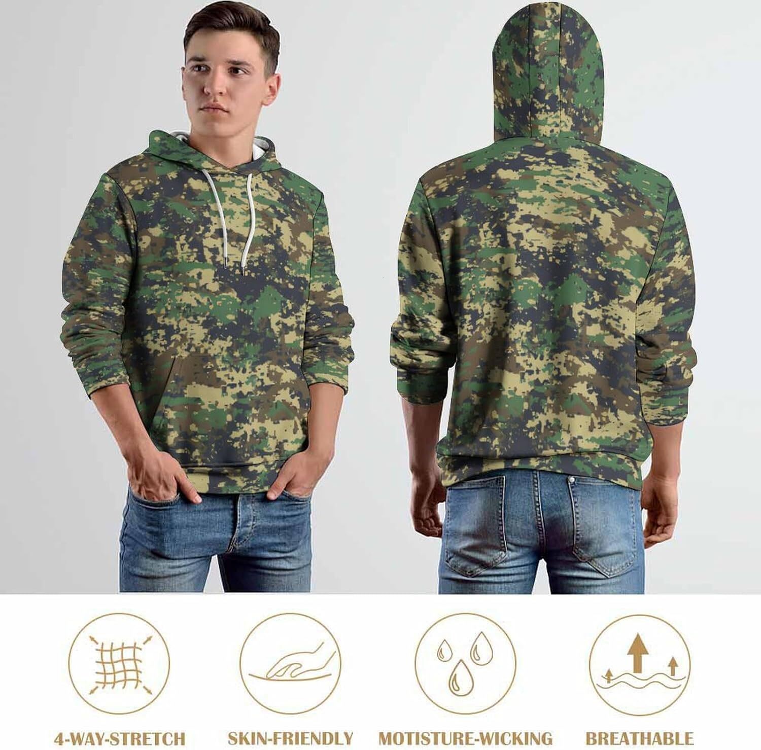 Hoodie for Mens Womens Mens Classic Camo Hoodies Outdoor Casual Camouflage Hooded Sweatshirt Graphic Pullover Long Sleeve cool