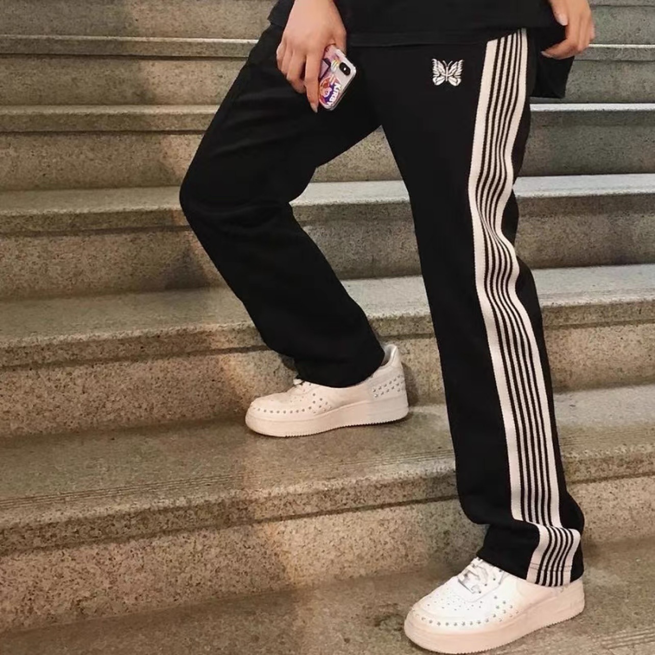needles track butterfly pants trendy brand niche hanging loose fitting men's and women's straight tube sports casual long pants