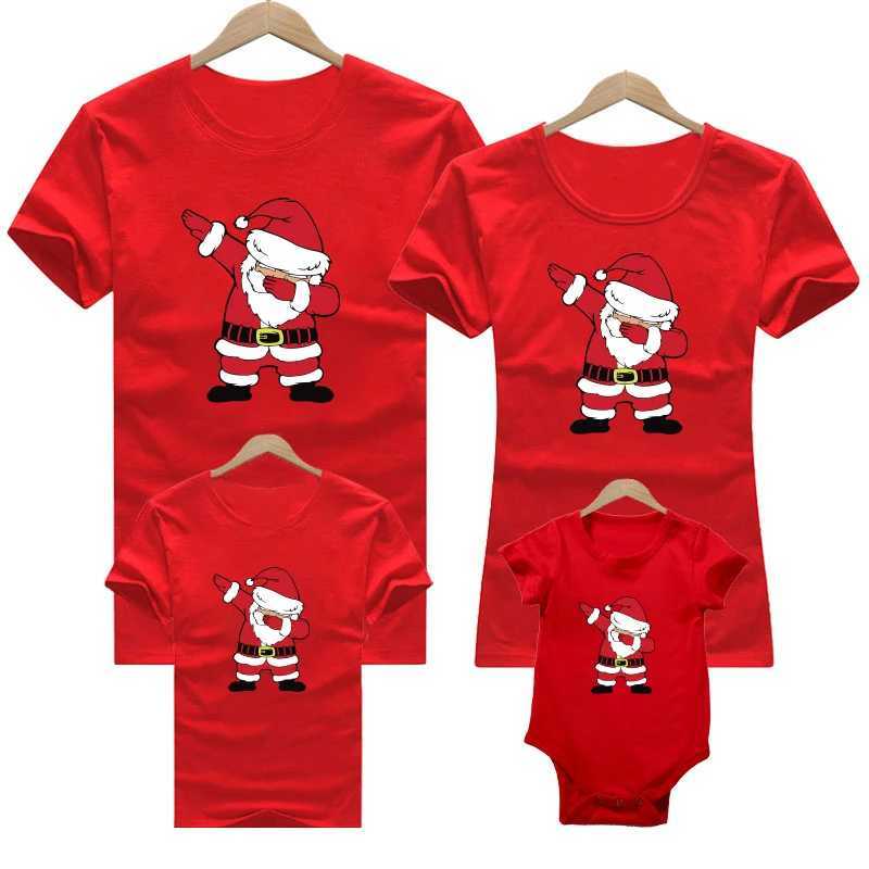 Red Winter Cotton 2023 New Year Fashion Family Matching Clothing Family Appearance Mom T-shirt Mother Childrens Top W241008