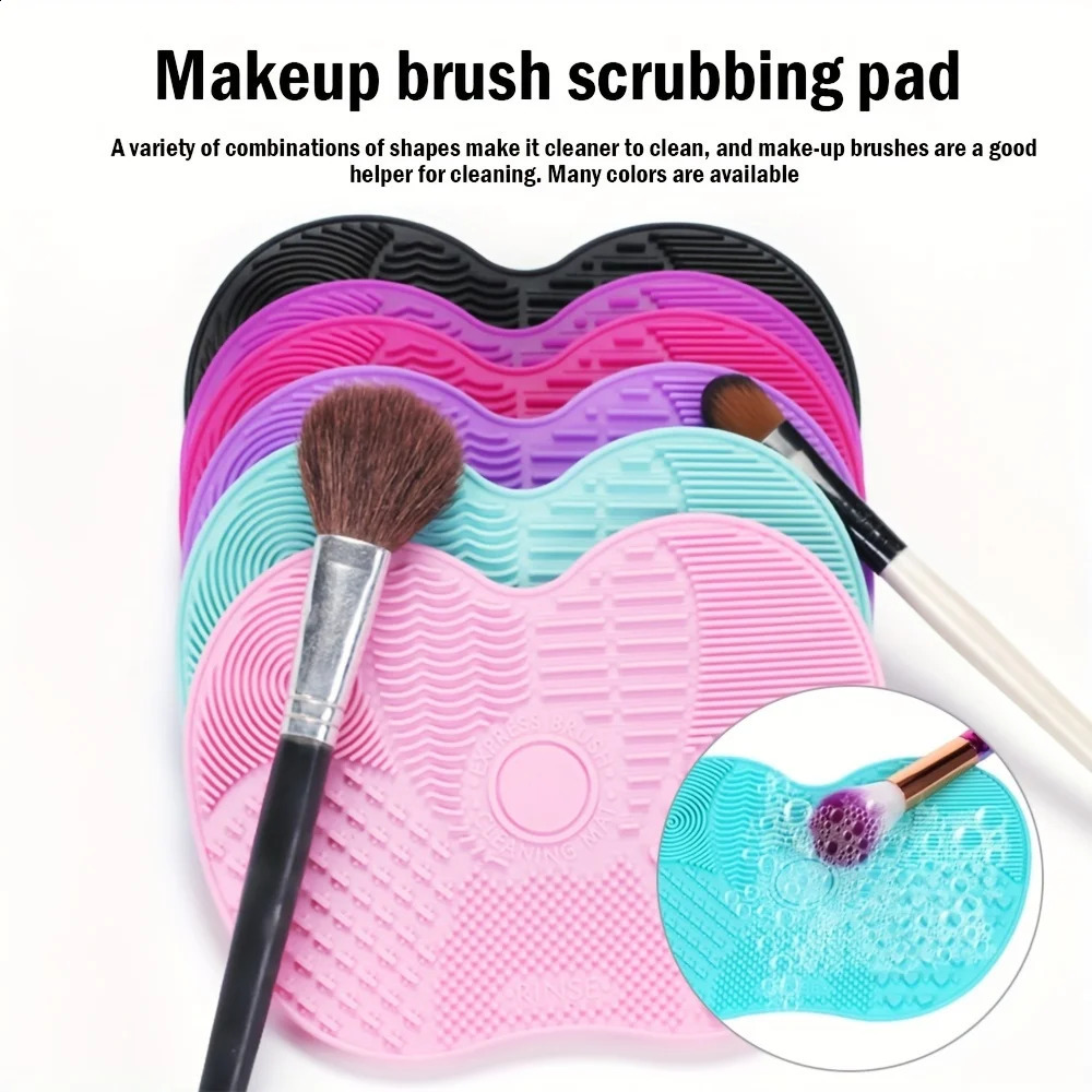 Silicone shaped brush scrubbing pad with suction cup safety bracket a beauty tool for gentle makeup brush cleaning reusable 241008