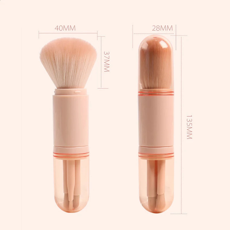 4-in-1 travel makeup brush set with retractable Kabuki brush and 3 small eye brushes with soft cookies 241008