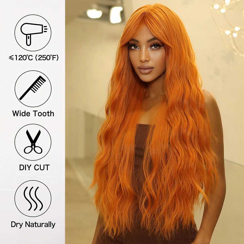Long Curly Ginger Orange Synthetic Wigs with Long Bangs Deep Wave Wig for Black Women Cosplay Party Natural Hair Heat ResisitantXJ241008