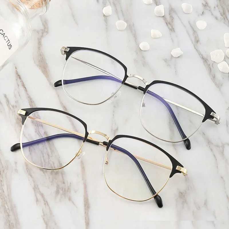 Unisex Retro Fashion Finished Myopia Glasses Half Frame Blue Light Blocking Eyewear for Men Women Nearsighted Minus DioptersX241008